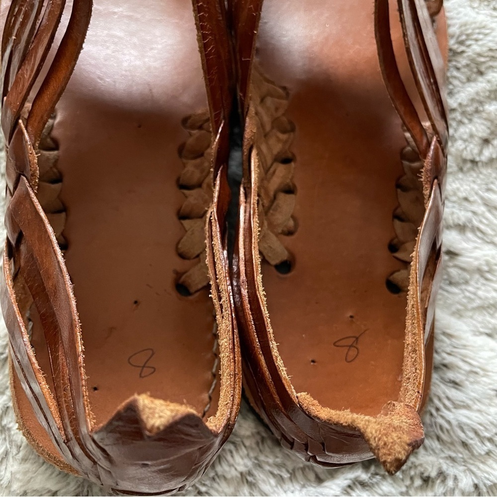 Men's Brown Woven Leather Slide Sandals - Picture 9 of 10
